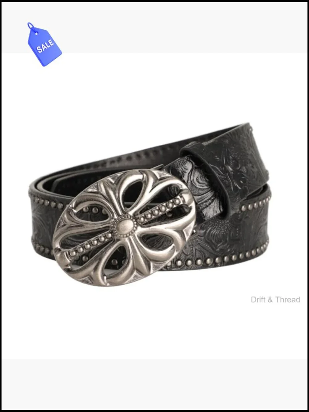 Studded Hollow Flower Buckle Pu Leather Belt Y2k Punk Gothic Grunge Alt